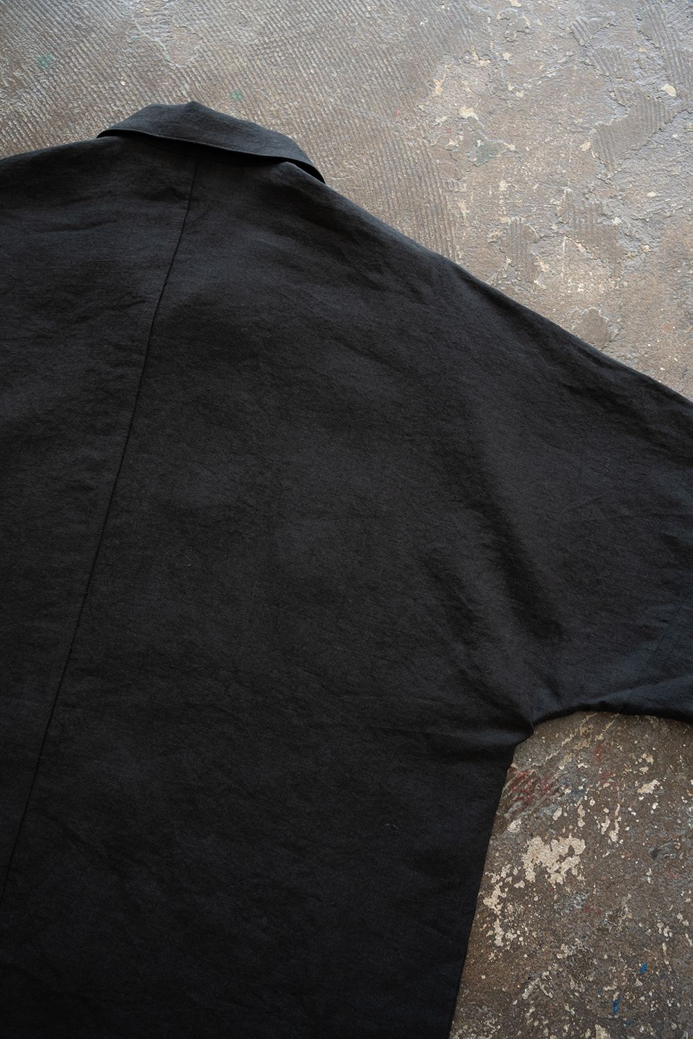 【26SS】ドルマンスリーブリネンオープンカラー半袖シャツ(BLACK)