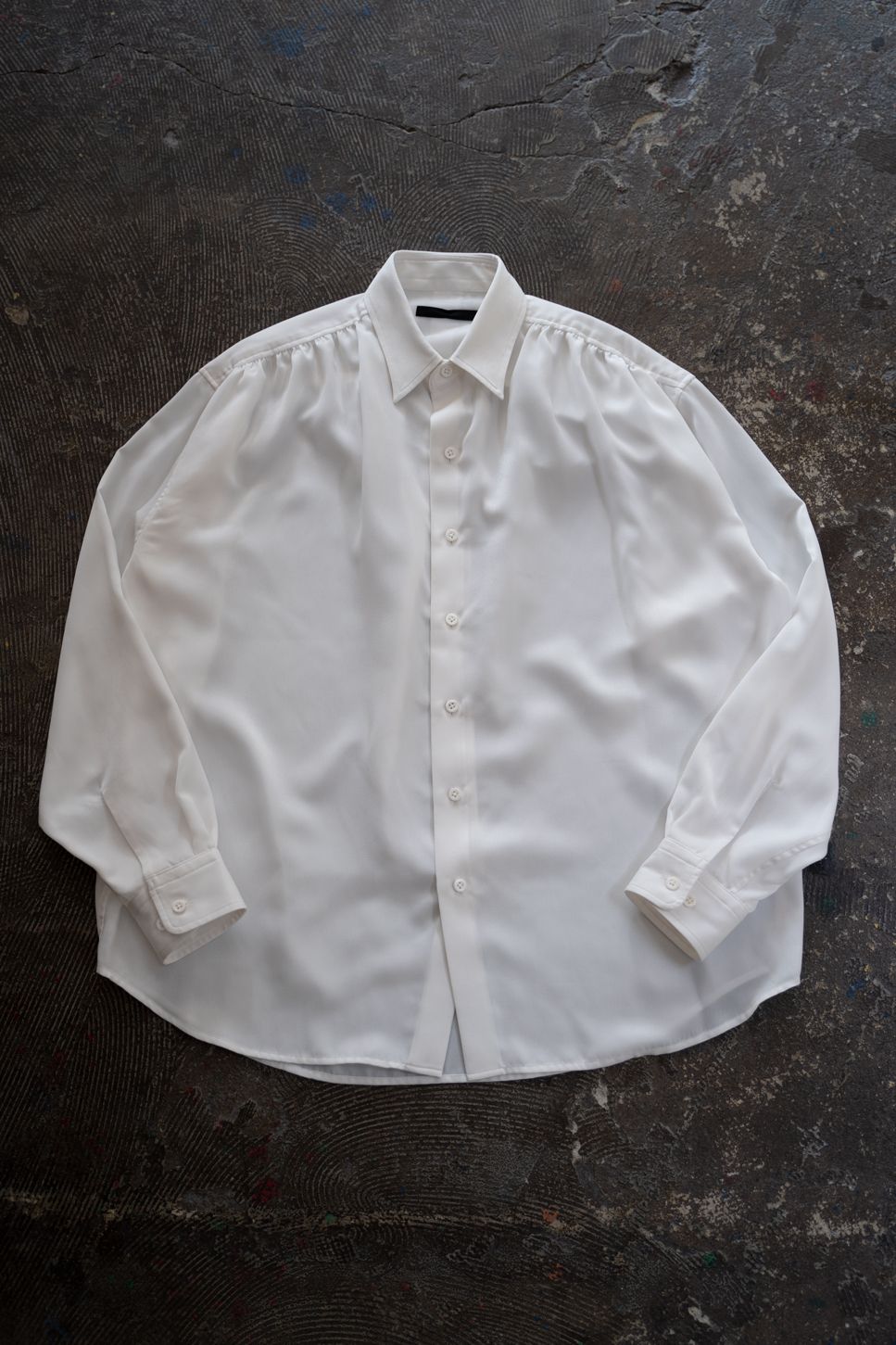 【ラスト1点】【26AW】Hush Gather L/S Shirt/ハッシュギャザーロングスリーブシャツ(WHITE)