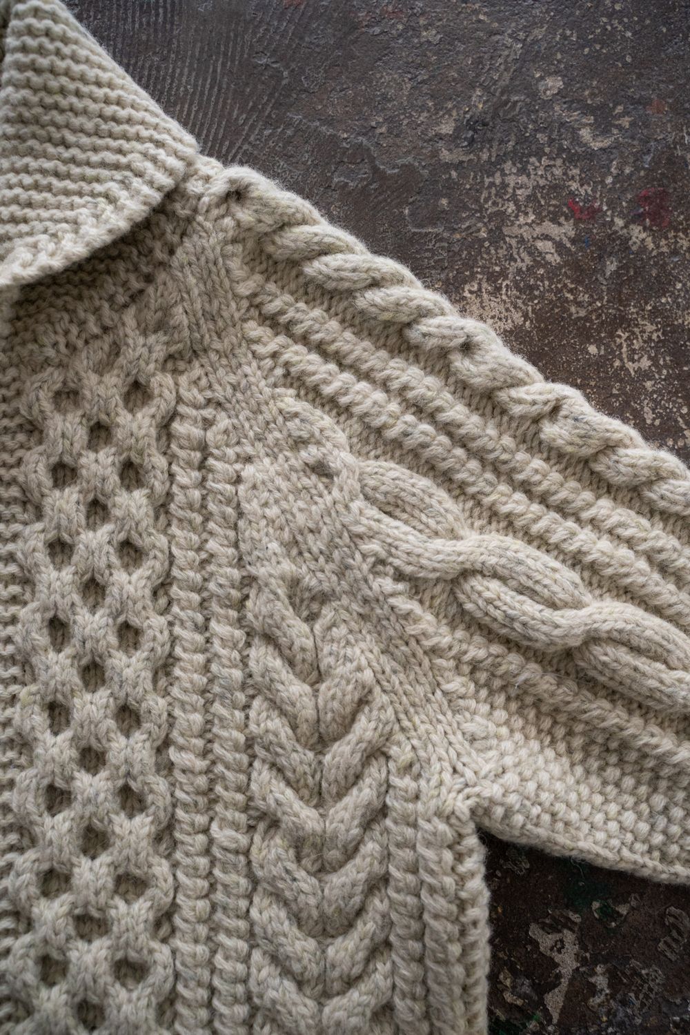 【Sサイズ】Jamieson’s Shetland wool HAND KNITTING Cowichan sweater(WHITE)