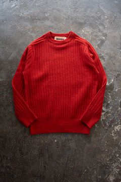 Hard twisted Shetlandwool RIB saddle shoulder crew neck sweater(RED)