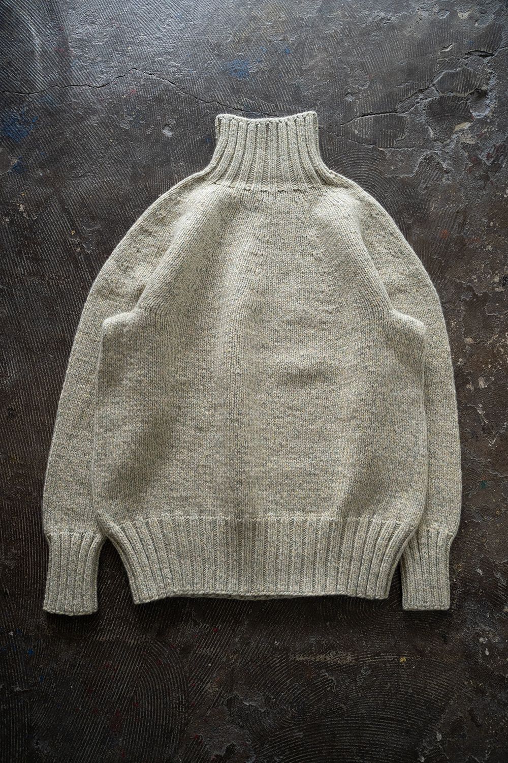 【ラスト1点】yak/lambs multi ply HAND KNITTING yoke top turtle neck sweater(MINT)