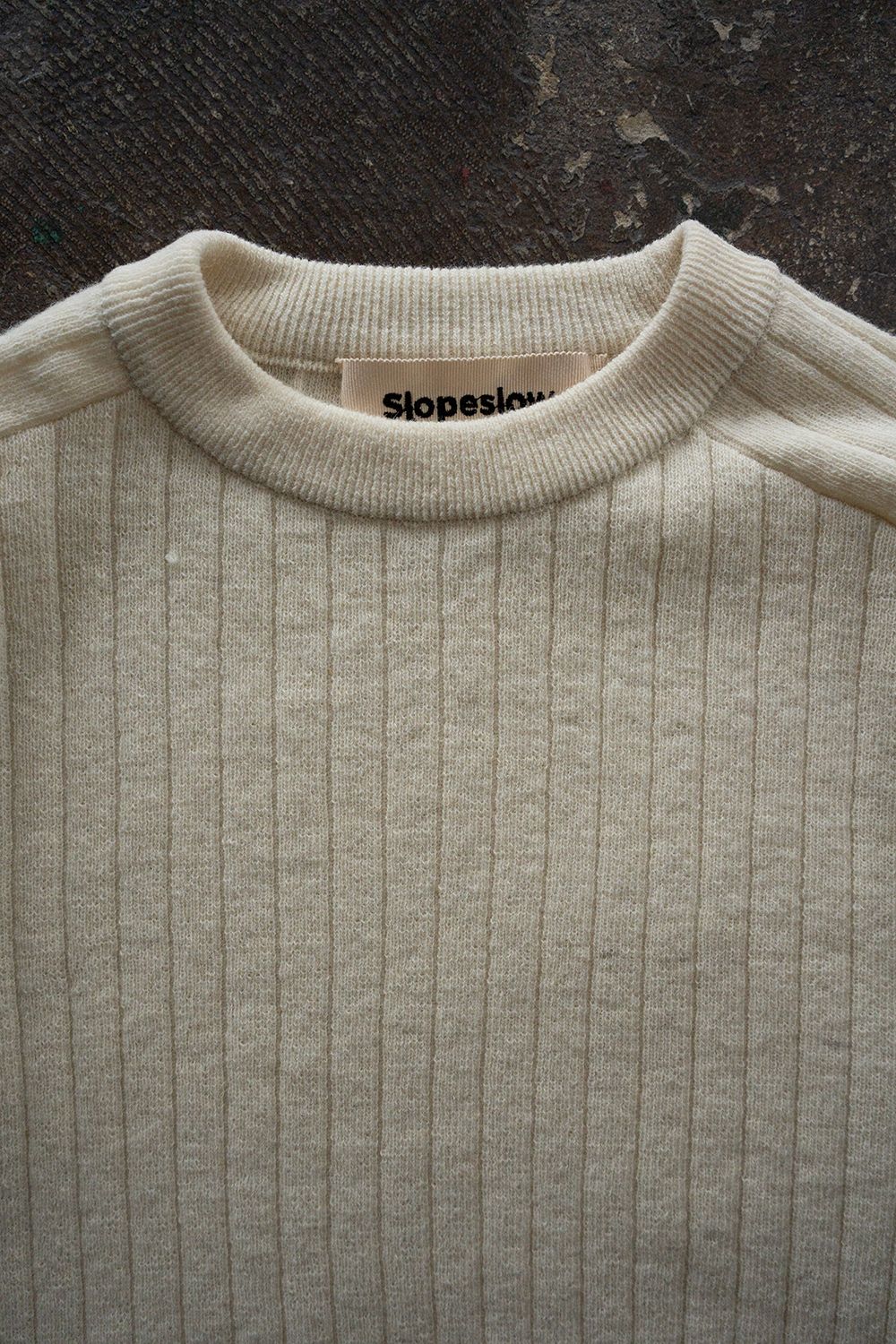 Hard twisted Shetlandwool RIB saddle shoulder crew neck sweater(WHITE)