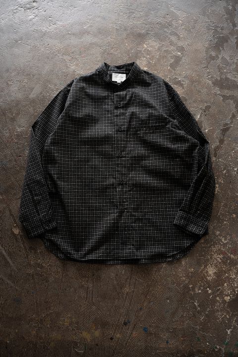 【26AW】コットン×シルクバンドカラーシャツ(BLACK CHECK)