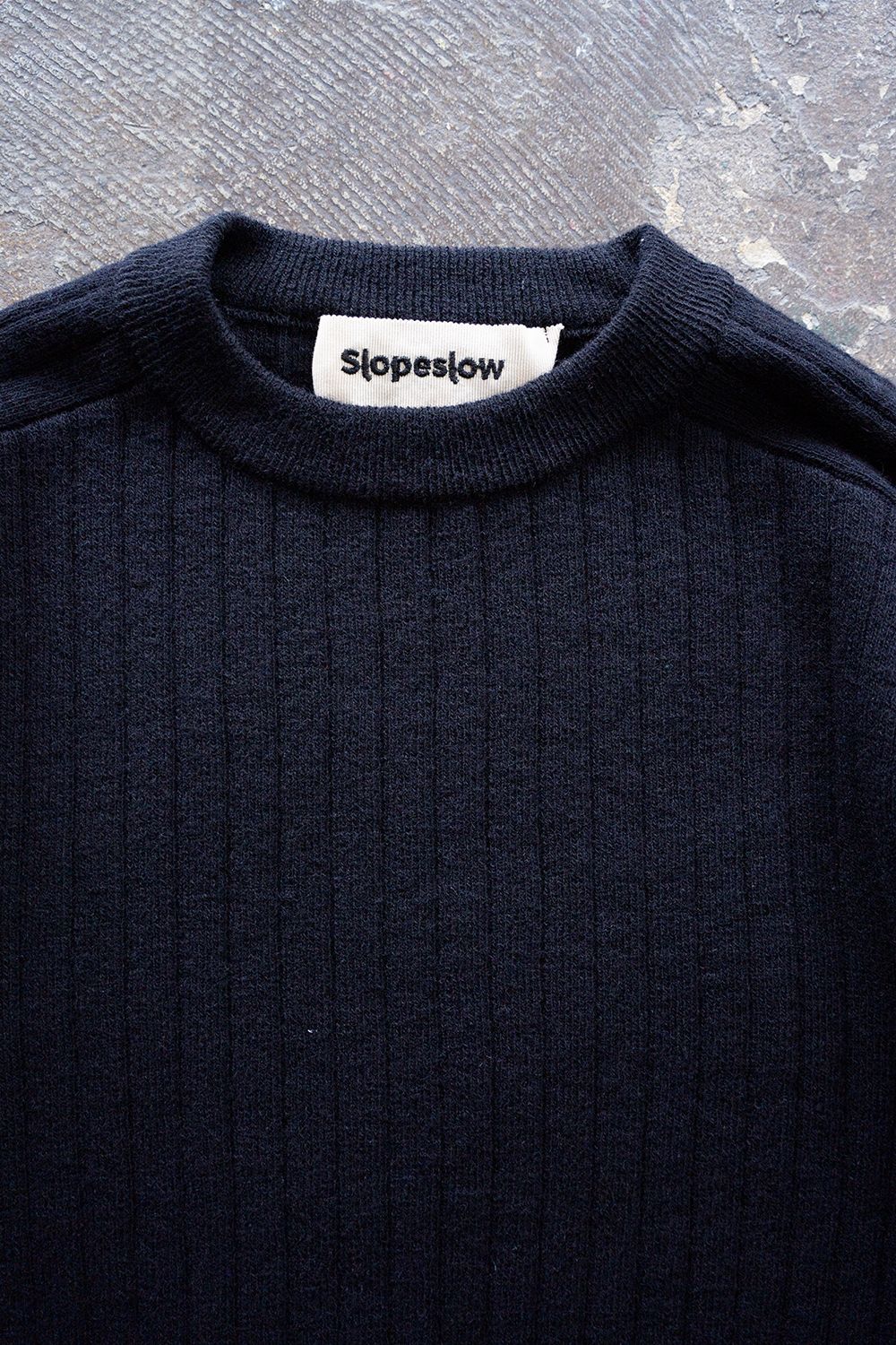 Hard twisted Shetlandwool RIB saddle shoulder crew neck sweater(NAVY)
