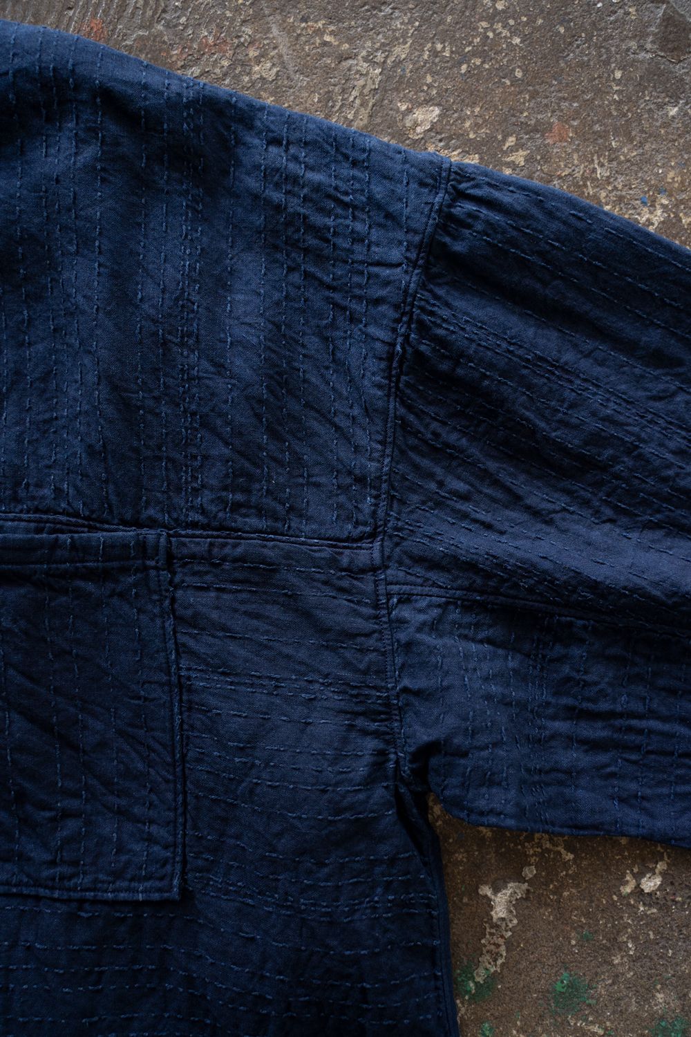 薄手刺し子織ジャケット(藍(濃))