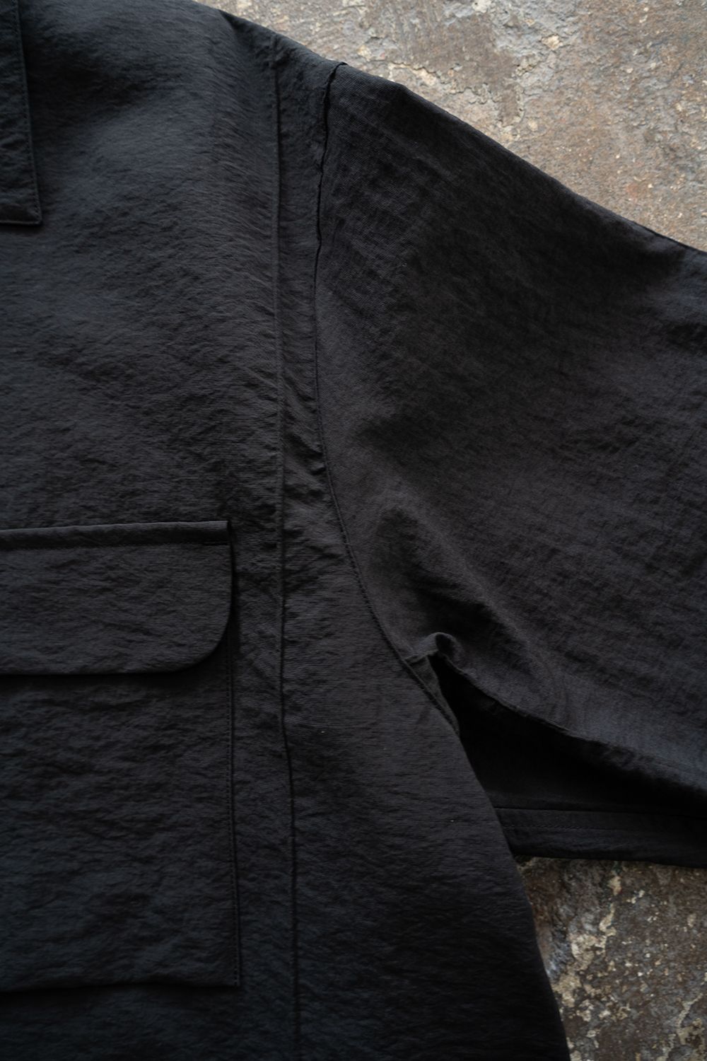 【26SS】ピンタックオープンカラー半袖シャツ(BLACK)