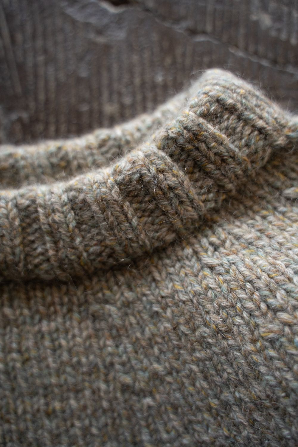 yak/lambs multi ply HAND KNITTING yoke top crew neck sweater(FOG)
