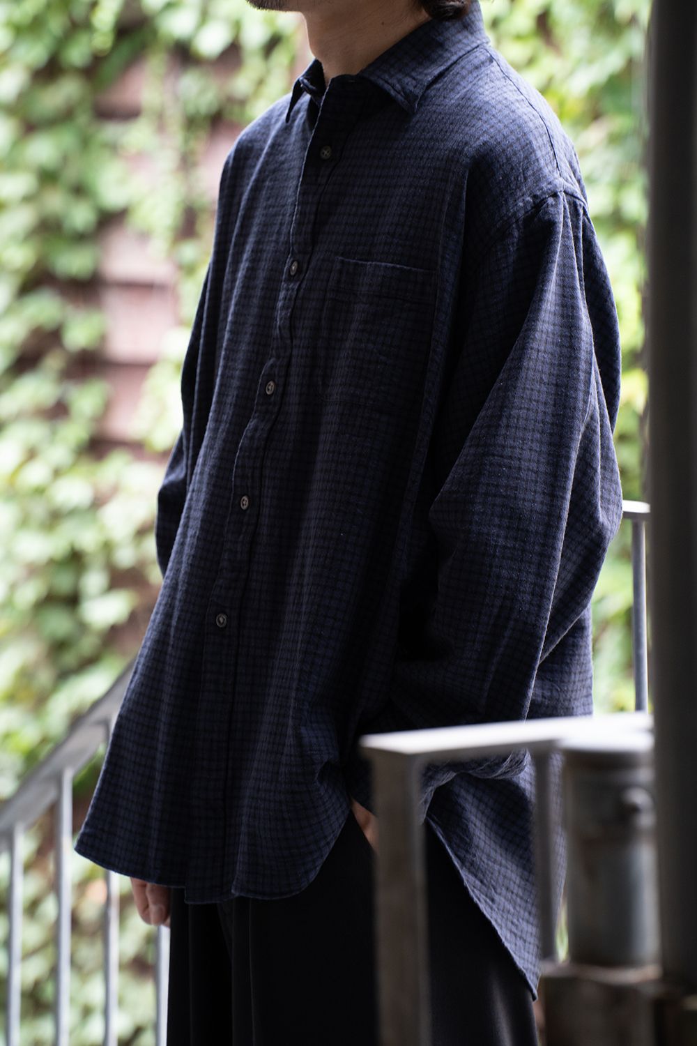 【ラスト1点】【25AW】Cotton Wool Silk Flannel Check Shirts(PURPLE×BLACK)