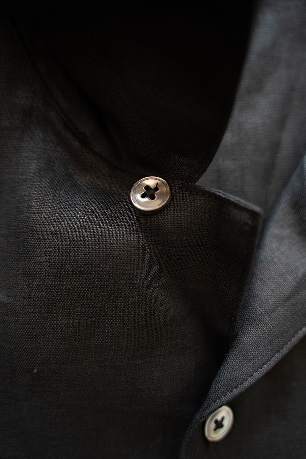 【ラスト1点】【25SS】フレンチリネンオープンカラー半袖シャツ(BLACK)