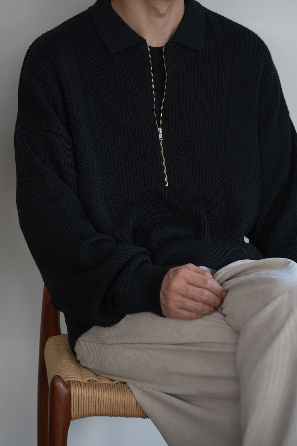 【26AW】Teriha Zip Polo(BLACK)