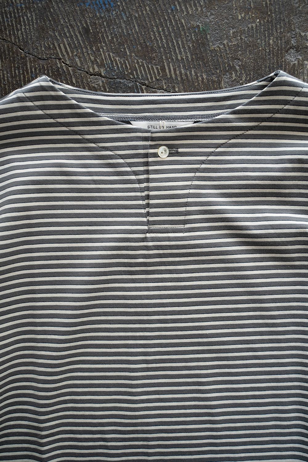 【ラスト1点】【23SS】ヘンリーネックボーダーカットソー(GRAY×WHITE)