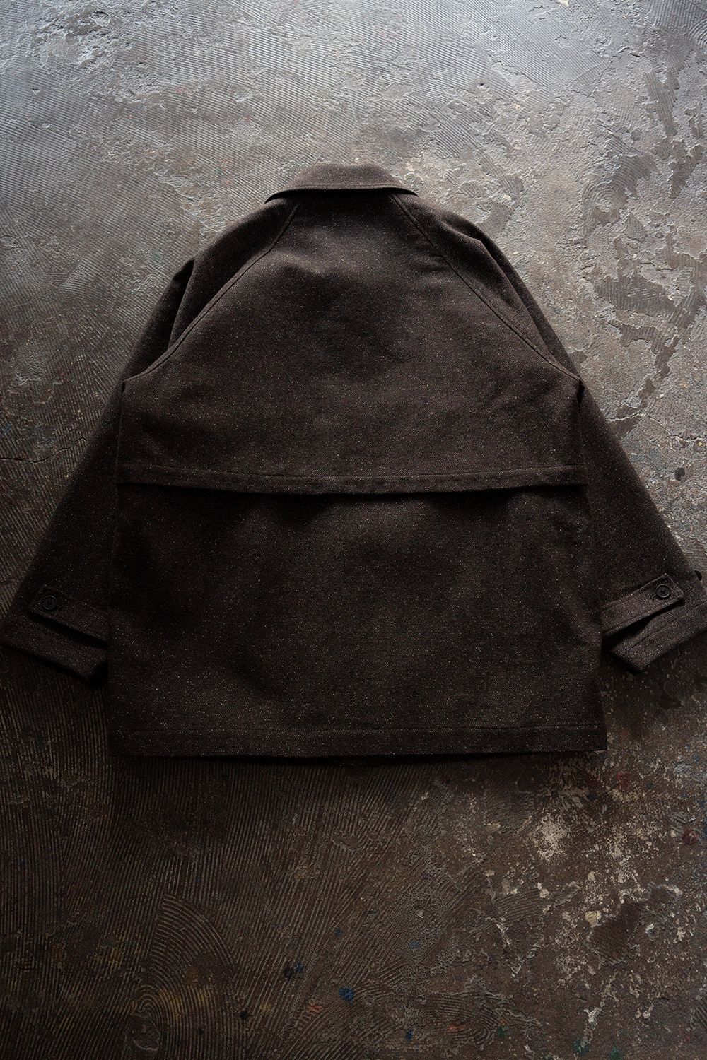【26AW】ウール×シルクステンカラーハーフコート(DARK BROWN)