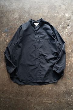 【25SS】リネン混バンドカラーシャツ(NAVY)