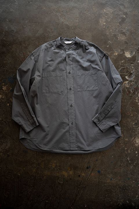 【26AW】ガーメントダイバンドカラーオーバーシャツ(SLATE GREY)