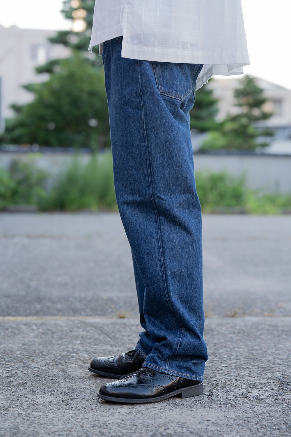 【ラスト1点】本藍スビンコットン13.5ozストレートデニム(DARK BLUE DAMAGE)