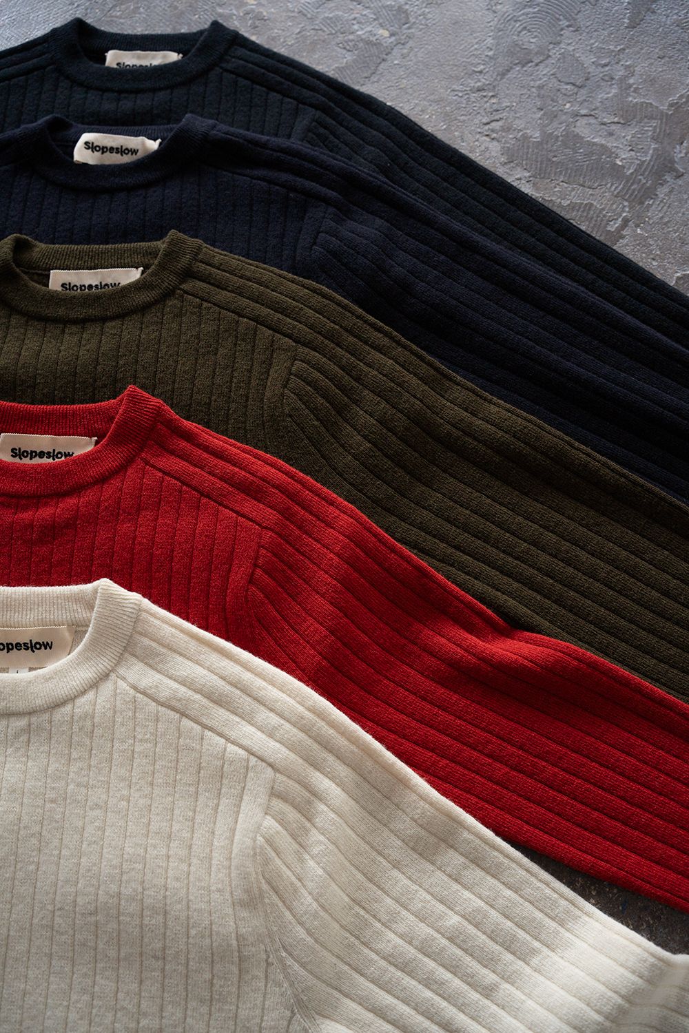 Hard twisted Shetlandwool RIB saddle shoulder crew neck sweater(OLIVE)
