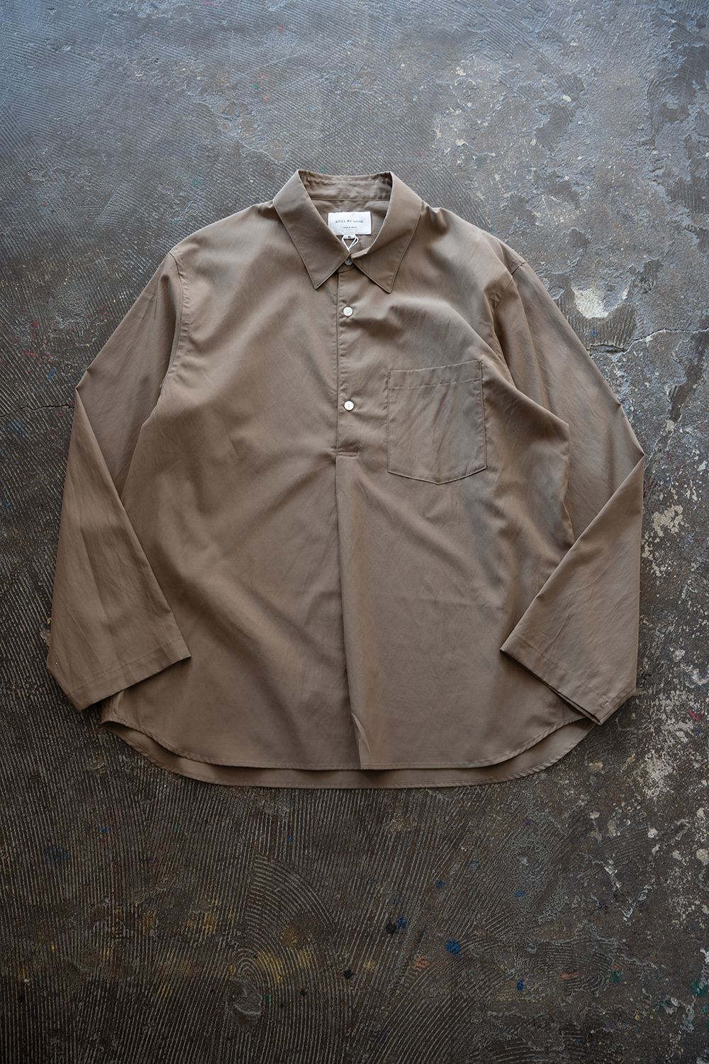 【26SS】キュプラ×コットンプルオーバーシャツ(KHAKI BROWN)