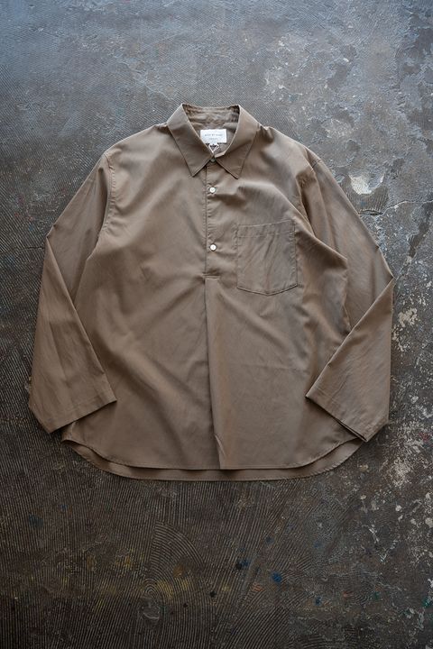 【26SS】キュプラ×コットンプルオーバーシャツ(KHAKI BROWN)