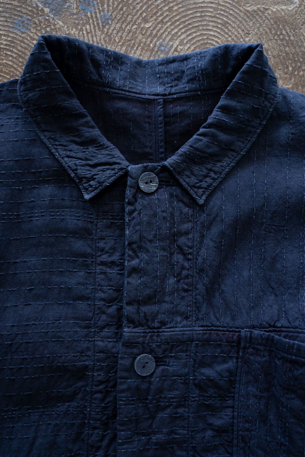 薄手刺し子織ジャケット(藍(濃))