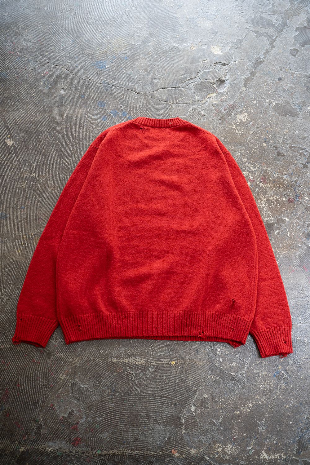 【25AW】ダメージクルーネックニット(VERMILION RED)