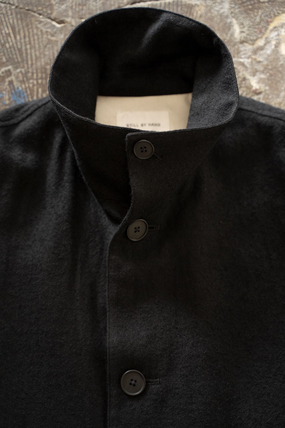【26AW】ウール×リネンステンカラーコート(BLACK)