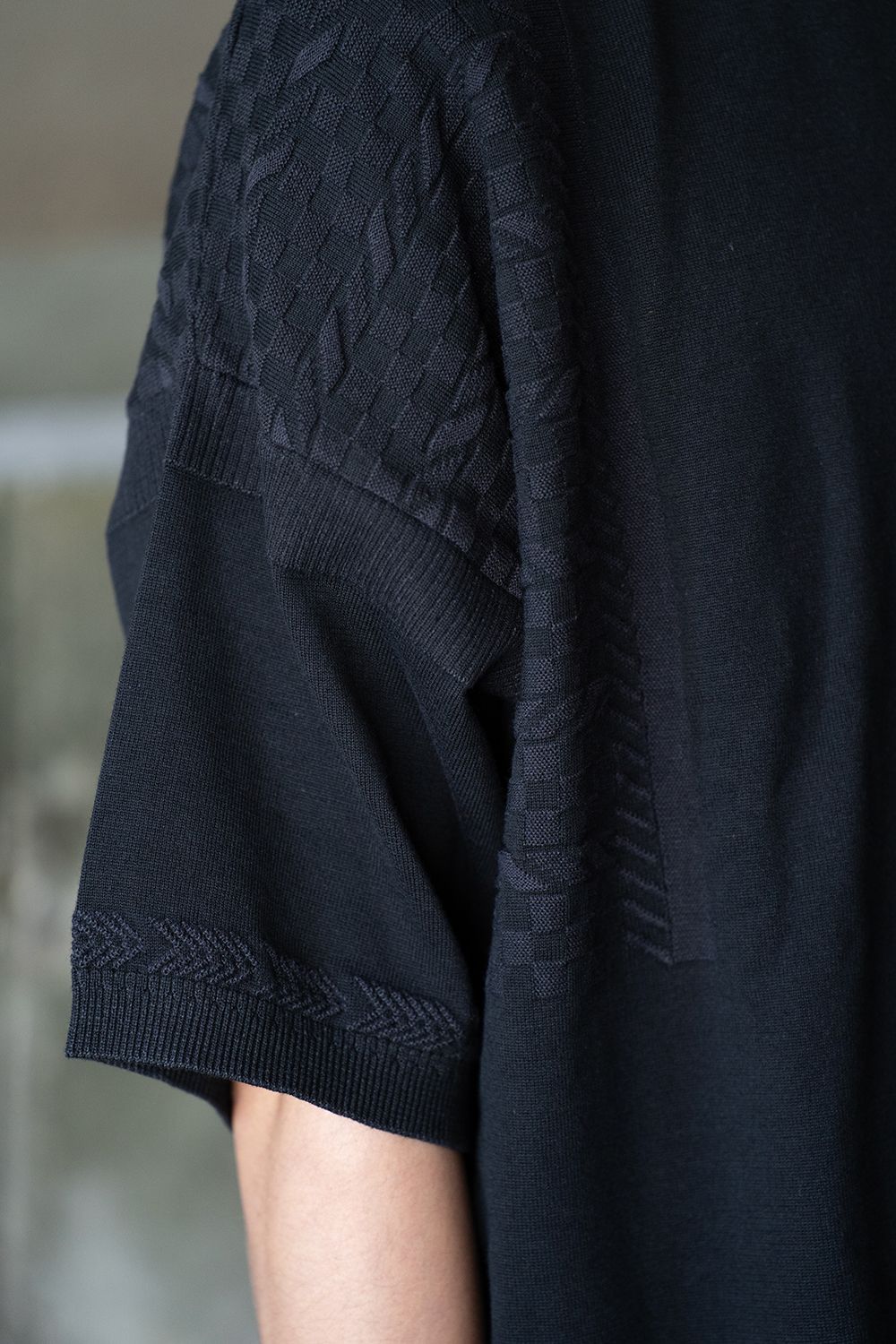 YASHIKI - 【ラスト1点】【24SS】Hazakura Knit Polo(BLACK) | Salty YASHIKI - 【ラスト1点】【24SS】Hazakura Knit Polo(BLACK) | Salty