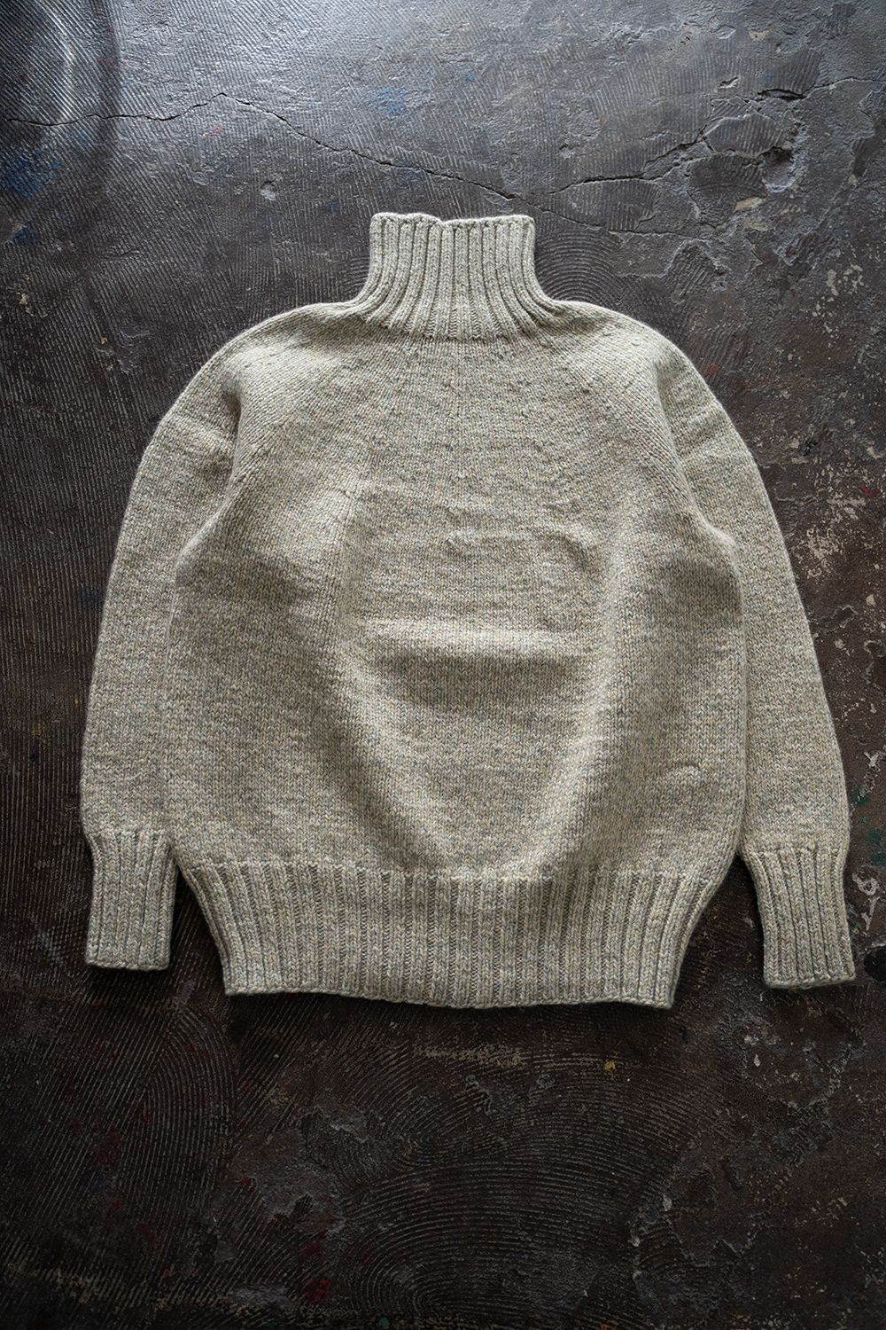 【ラスト1点】yak/lambs multi ply HAND KNITTING yoke top turtle neck sweater(MINT)