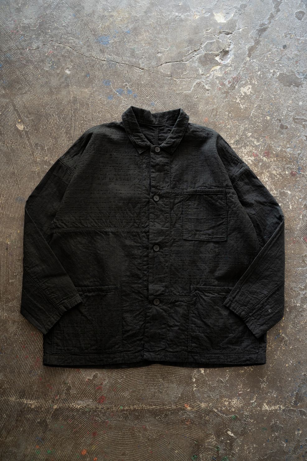 薄手刺し子織ジャケット(黒)