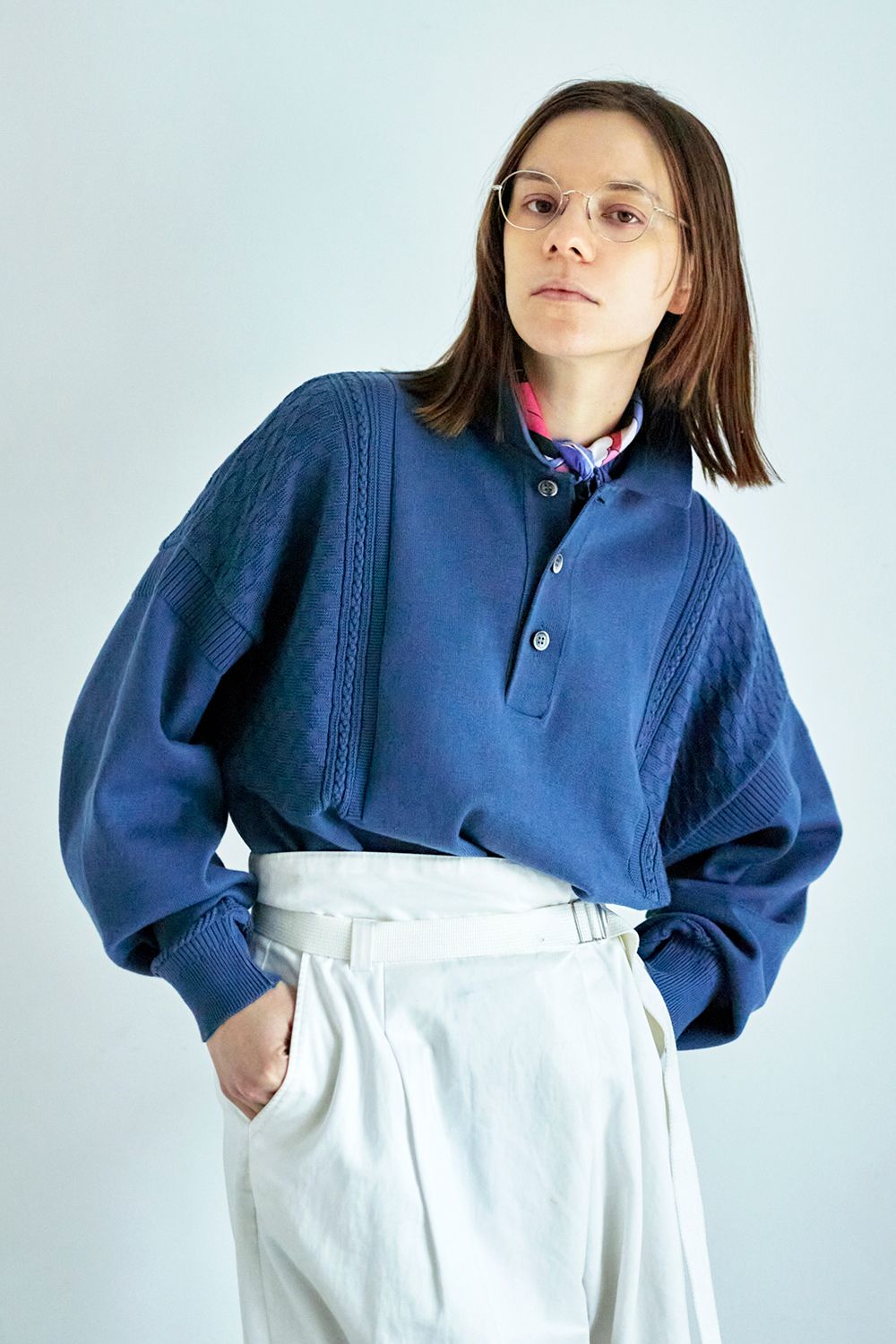 YASHIKI - 【ラスト1点】【22AW】Hatsushimo Knit Polo(SMALT BLUE