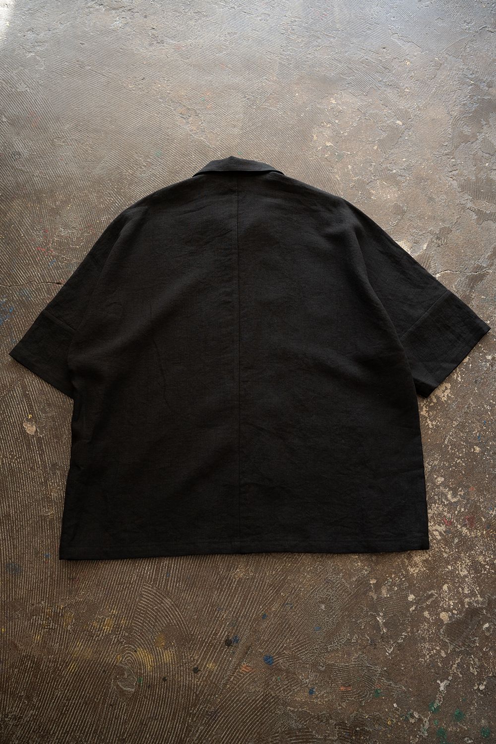 【26SS】ドルマンスリーブリネンオープンカラー半袖シャツ(BLACK)