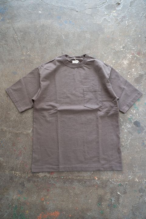 【ラスト1点】スビンコットン10/-度詰吊り天竺ポケット付き半袖T(GRAY)