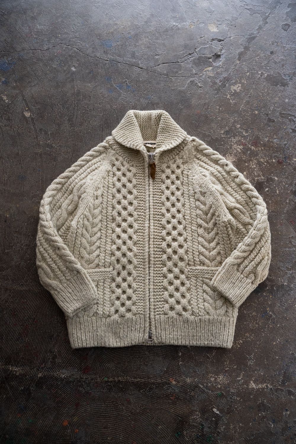 【Sサイズ】Jamieson’s Shetland wool HAND KNITTING Cowichan sweater(WHITE)