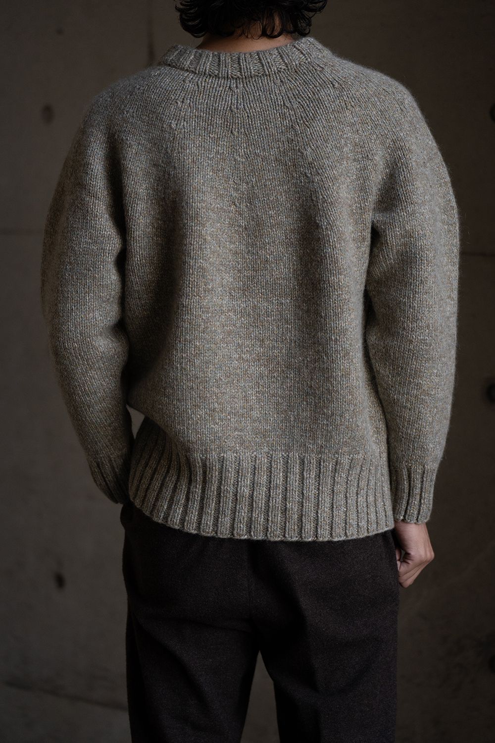 yak/lambs multi ply HAND KNITTING yoke top crew neck sweater(FOG)