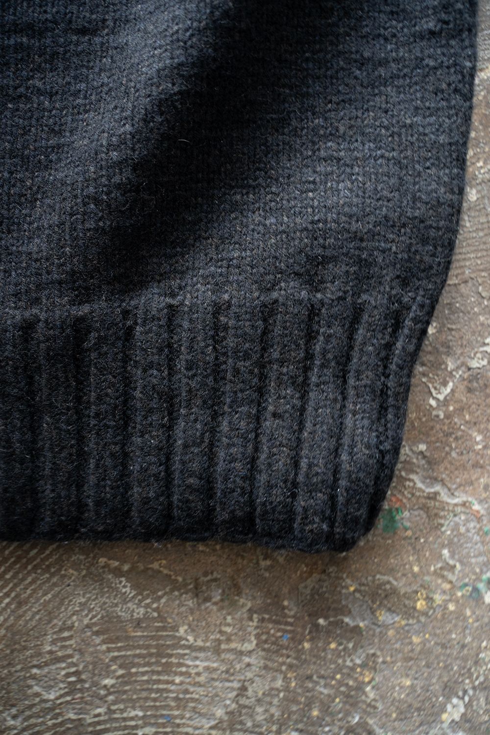 yak/lambs multi ply HAND KNITTING yoke top crew neck sweater(DARK NAVY)