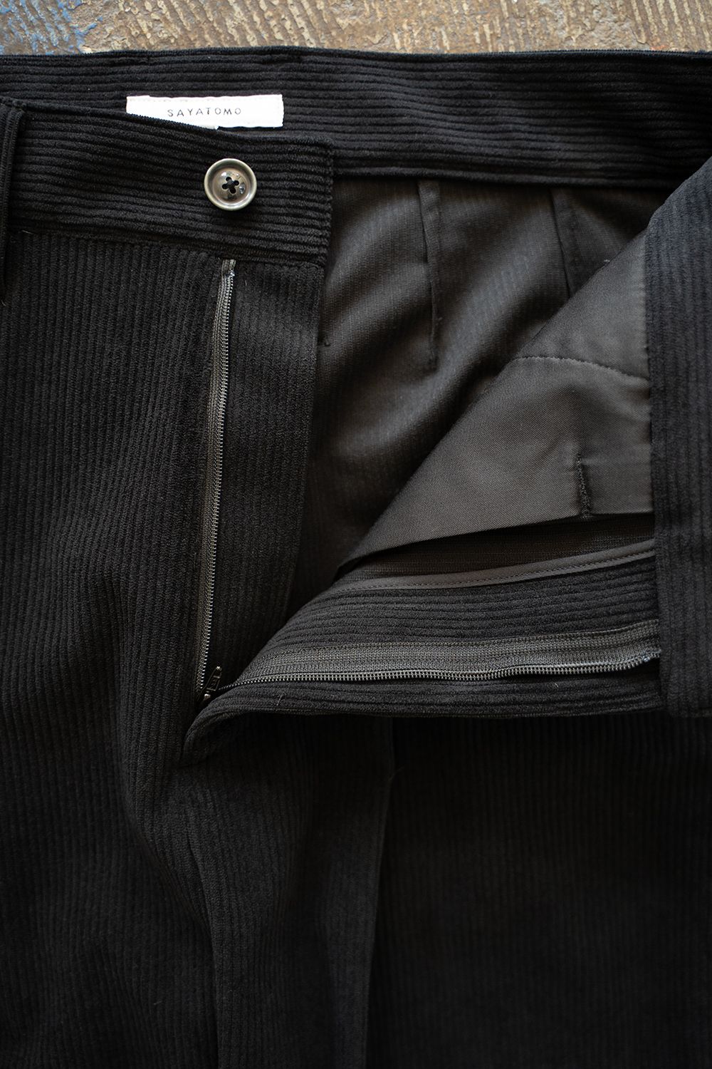 【ラスト1点】1-Tack Corduroy Bootcut Pants/1タックコーデュロイブーツカットパンツ(BLACK)