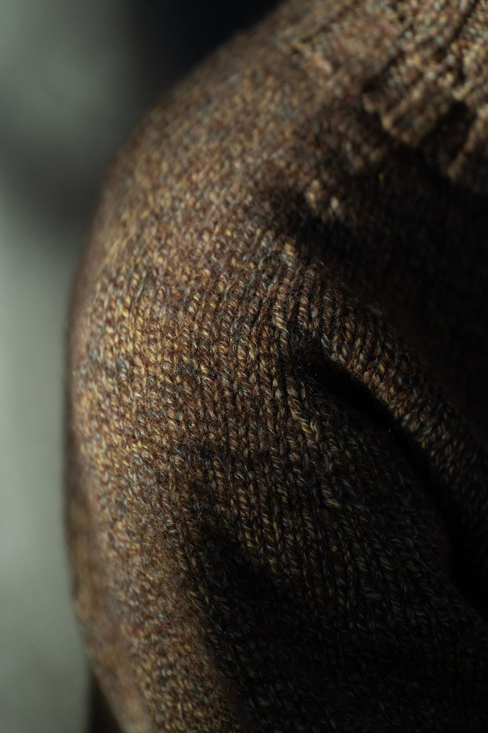 【ラスト1点】yak/lambs multi ply HAND KNITTING yoke top turtle neck sweater(MARRON)