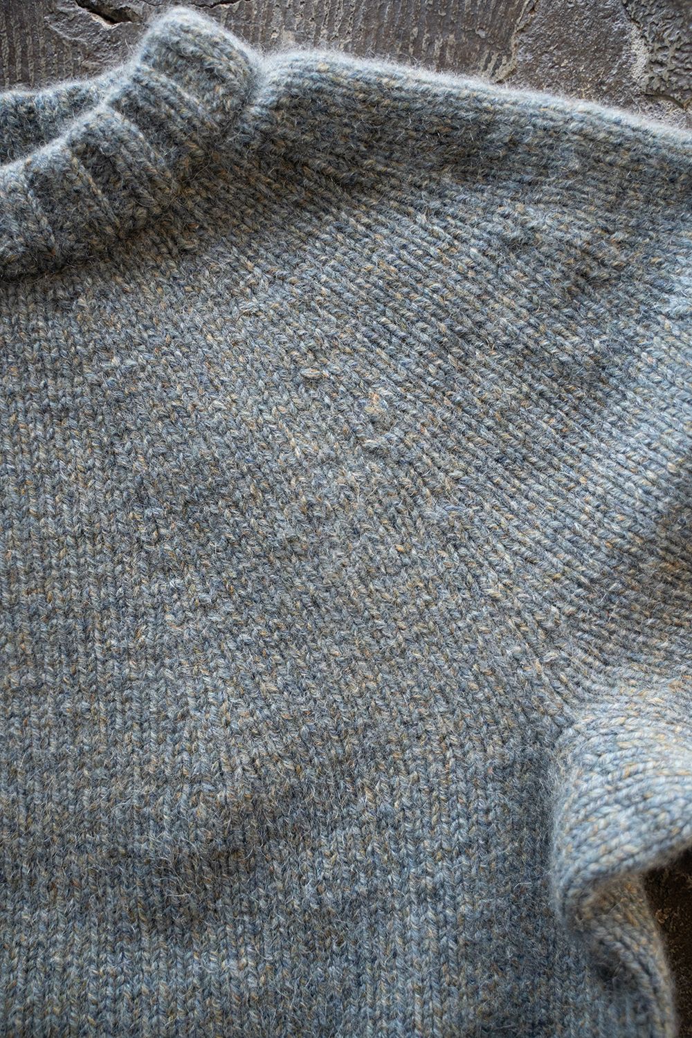 【ラスト1点】yak/lambs multi ply HAND KNITTING yoke top crew neck sweater(FADE BLUE)
