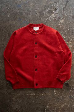 【26AW】ダメージクルーネックカーディガン(VERMILION RED)