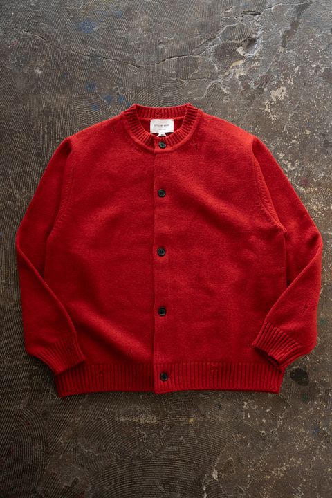 【26AW】ダメージクルーネックカーディガン(VERMILION RED)