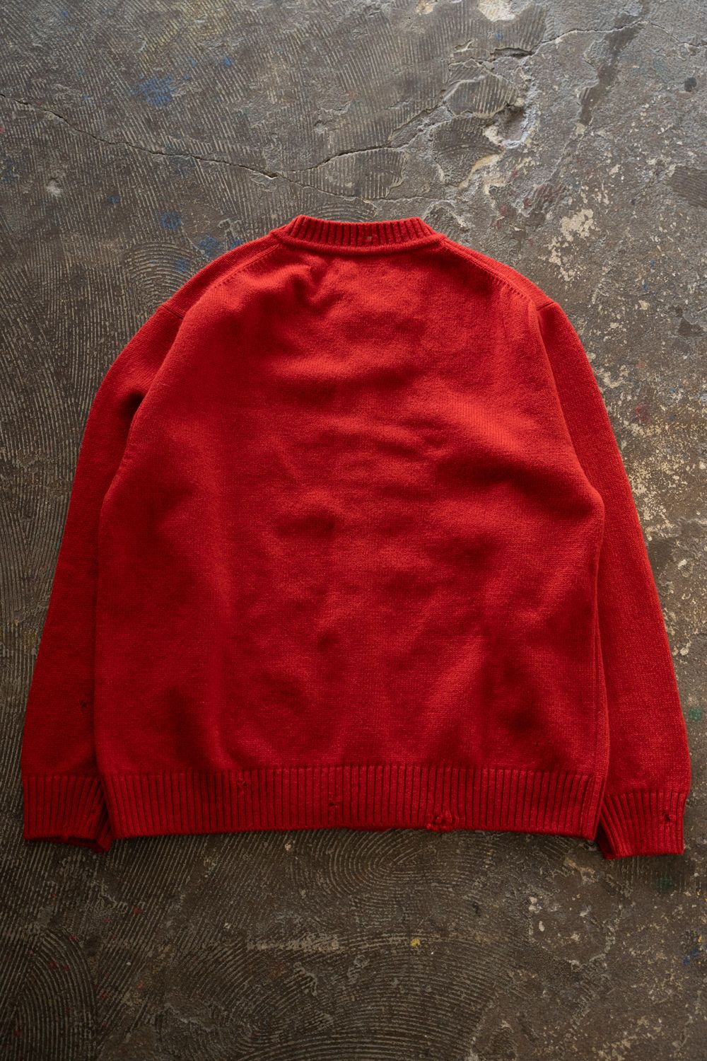 【26AW】ダメージクルーネックカーディガン(VERMILION RED)