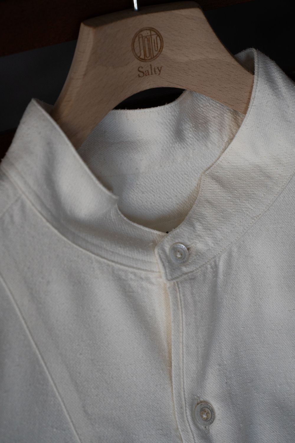 【25AW】Silk Nep Kersey Band Collar Bosom Shirt(PEARL WHITE)