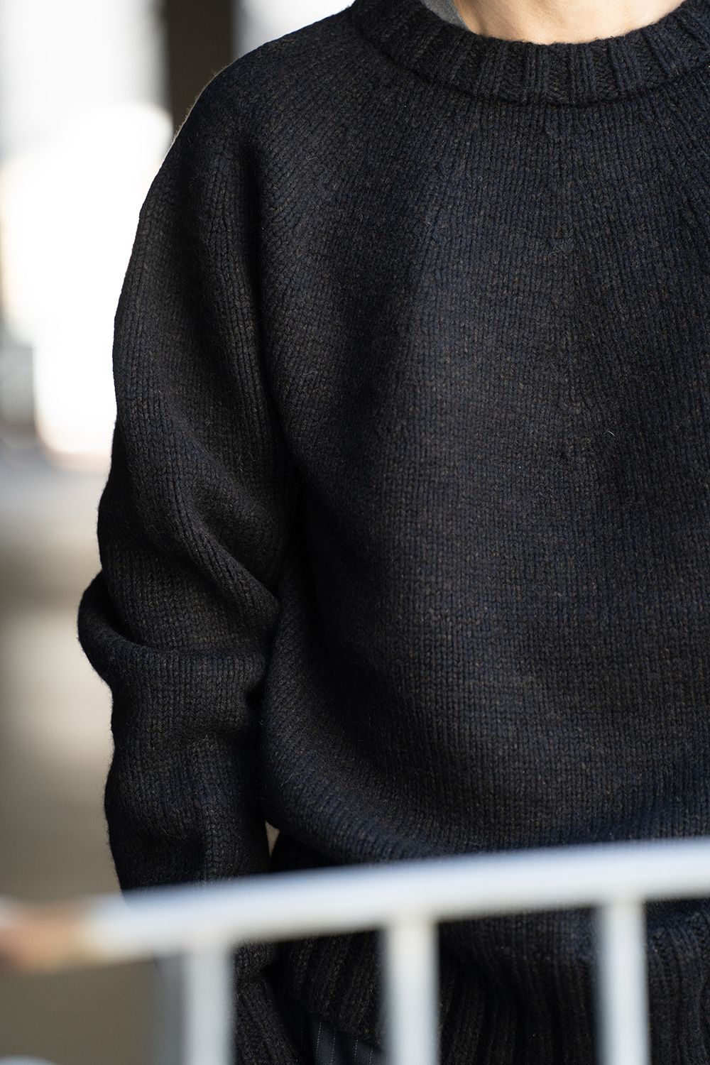 yak/lambs multi ply HAND KNITTING yoke top crew neck sweater(DARK NAVY)