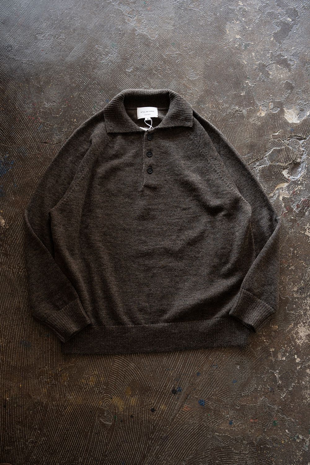 【26AW】モヘア混10Gニットポロ(ASH BROWN)
