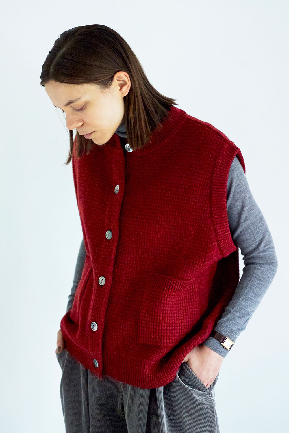 YASHIKI Yukiiro Vest(BURGUNDY) 全店販売中 - トップス