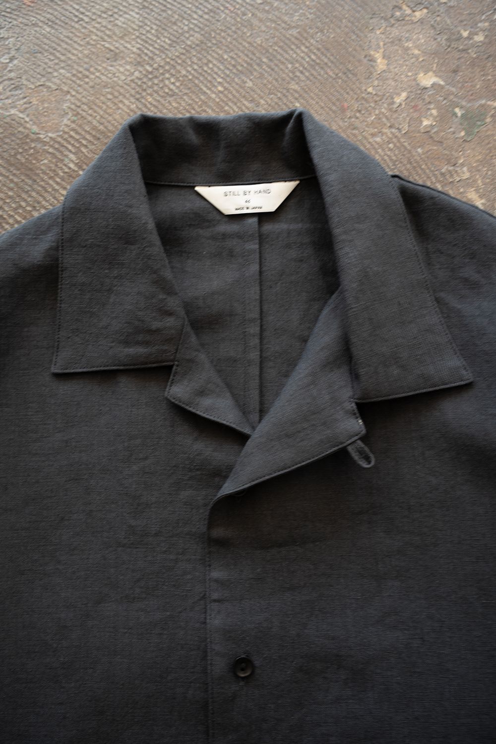 【26SS】ドルマンスリーブリネンオープンカラー半袖シャツ(BLUE CHARCOAL)