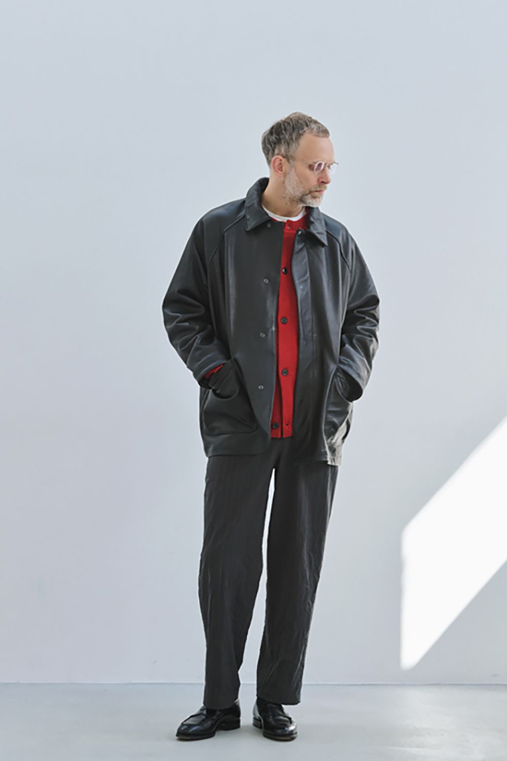 【26AW】カウレザーハーフコート(BLACK)