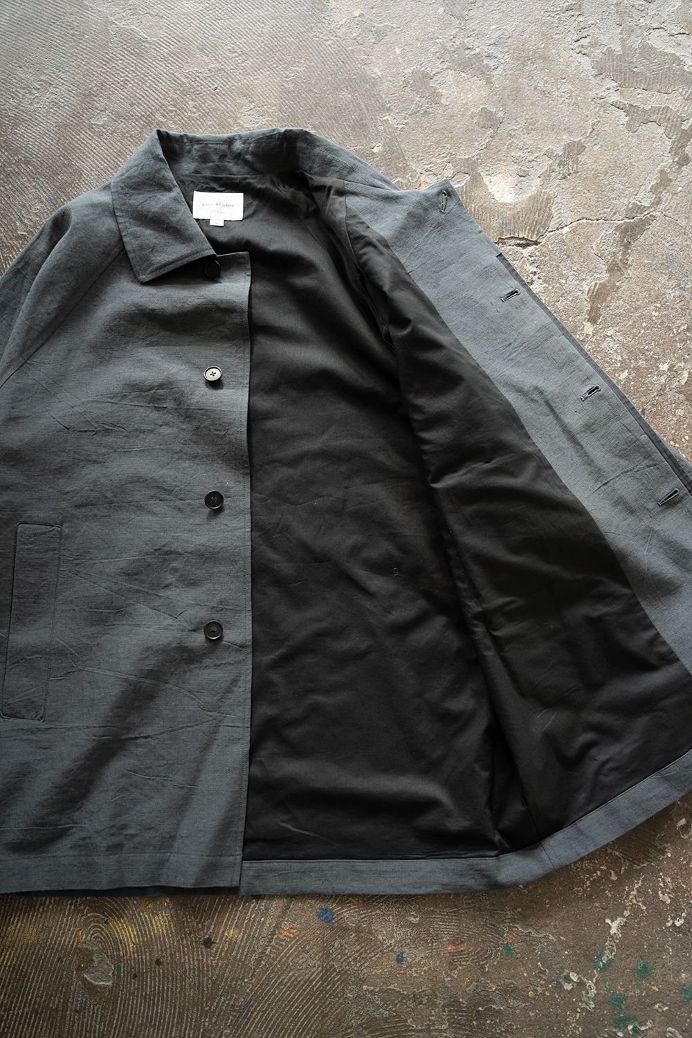 【ラスト1点】【25SS】コットン×リネンステンカラーハーフコート(BLUE CHARCOAL)