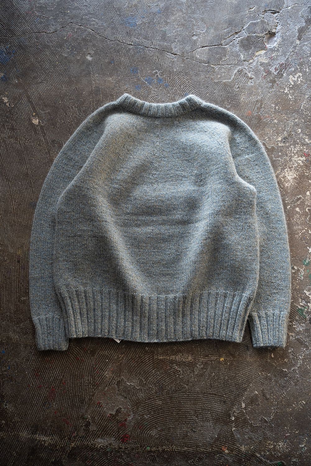 【ラスト1点】yak/lambs multi ply HAND KNITTING yoke top crew neck sweater(FADE BLUE)