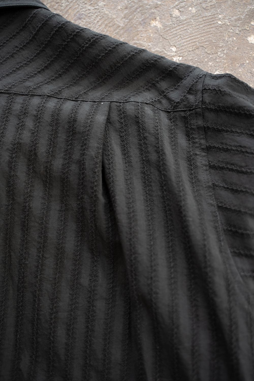 【ラスト1点】【21SS】Leno Cloth Stripe S/S Shirt/レノクロスストライプハーフスリーブシャツ(BLACK)