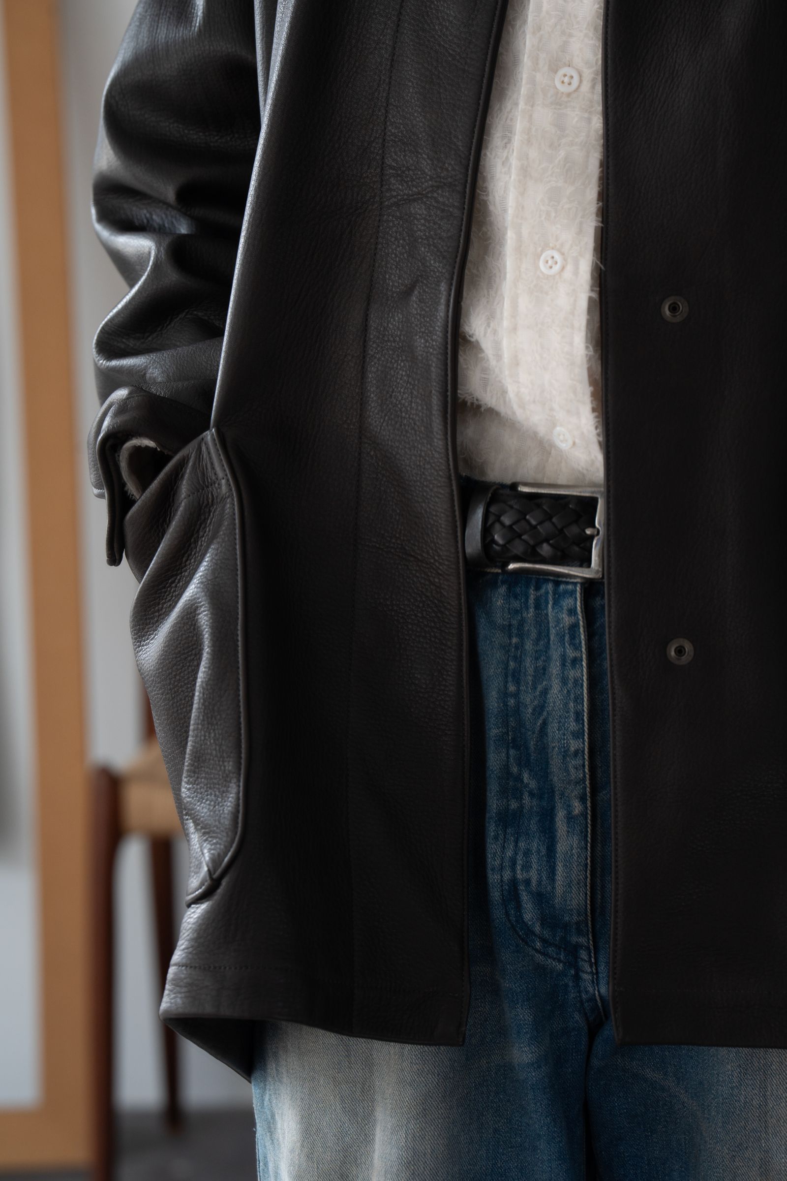 【ラスト1点】【26AW】カウレザーハーフコート(BROWN CHARCOAL)